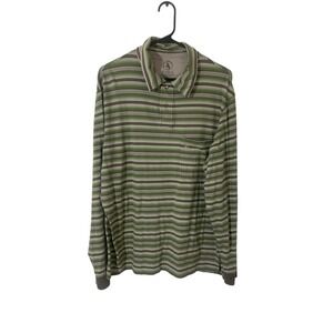 Aigle Men's Large Green Striped Long‎ Sleeve Polo Organic Cotton Peru